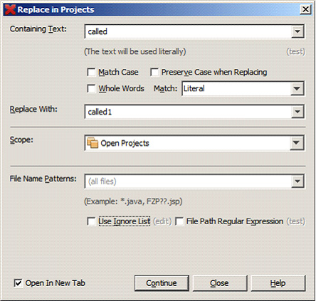 Replace in Projects
